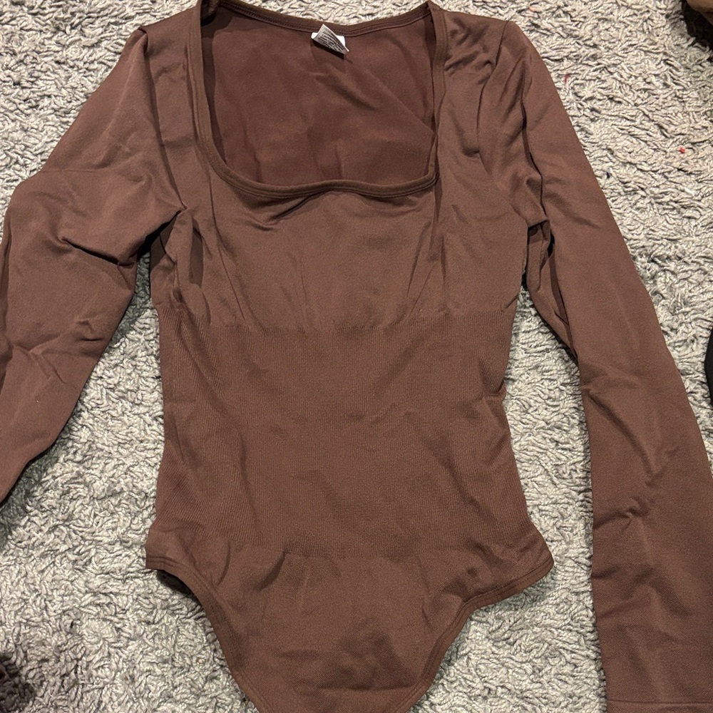 Brown Long Sleeve Shape Wear Bodysuit